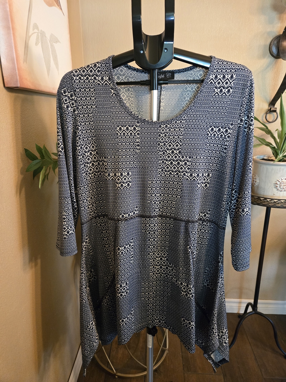 Ralph C Blue & White Patterned Scoop Neck Tunic